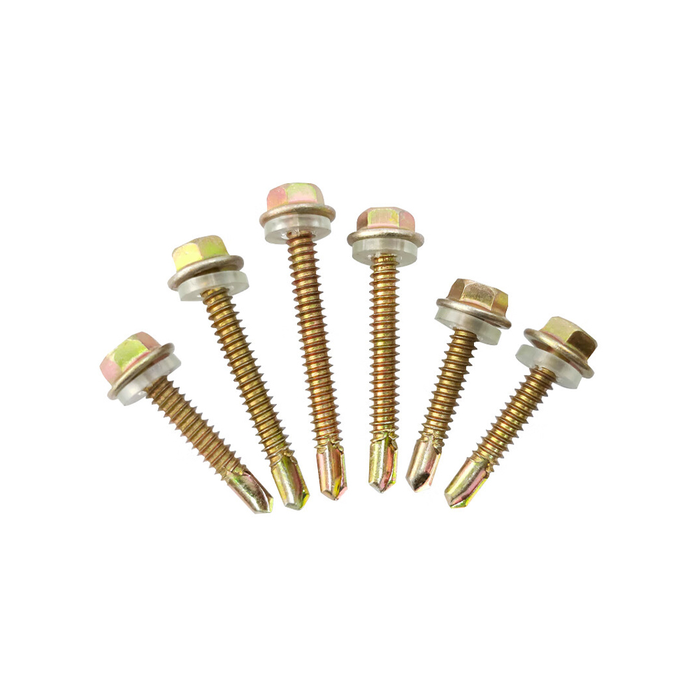 Tornillo de cola de perforación con brida hexagonal y arandela de goma